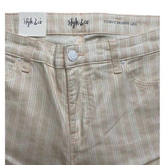 Style & Co Curvy Tummy Control Jeans Women's 16 XL Pale Pink Striped Skinny NEW - Picture 4 of 14